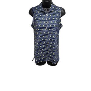 Peter Millar Women's Sleeveless Polo Navy And Yellow Pattern Size Small